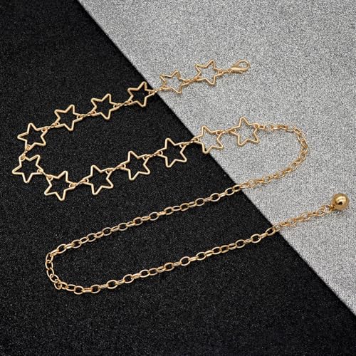 Trendy Women's O-Ring Adjustable Waist Chain - Fashion Accessory for Jeans and Dresses - color: A Gold Star, size: S: 41.3 in