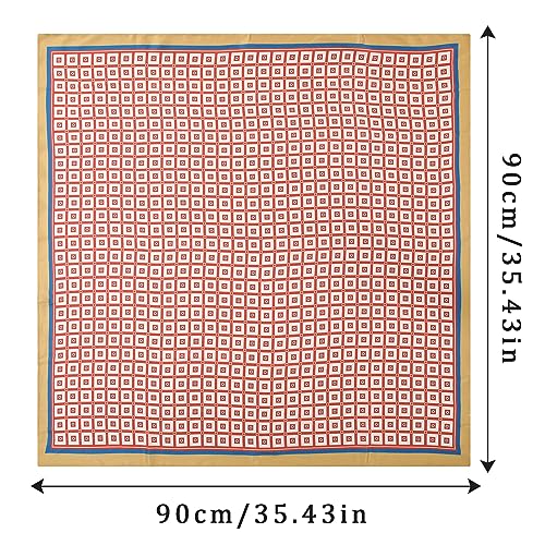 AWAYTR 35” Silk Scarf for Women Large Head Scarf Square Hair Scarf Satin Hair Bandana Printed Silk Sleeping Head Wrap - color: Checkered(brown)