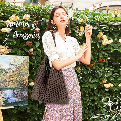 EIMMBD Crochet Bags for Women Beach Totes Bags Aesthetic Summer Tote Shoulder Hippie Bag Knit Bag - color: Standard Dark Brown