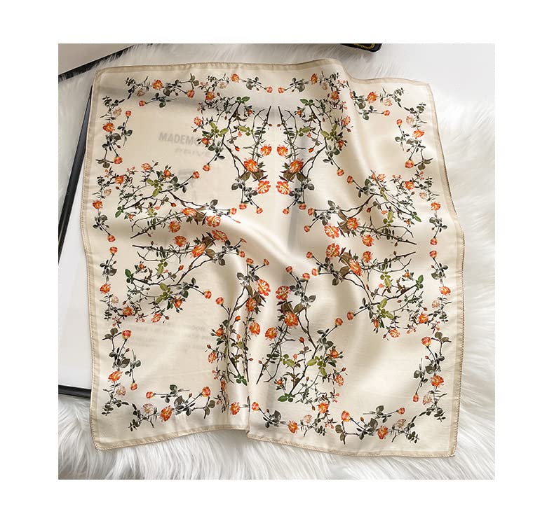 100% Mulberry Silk Neck Scarf - 21'' x 21'' Lightweight Neckerchief - Women Men Small Square Digital Printed Scarves - color: 075