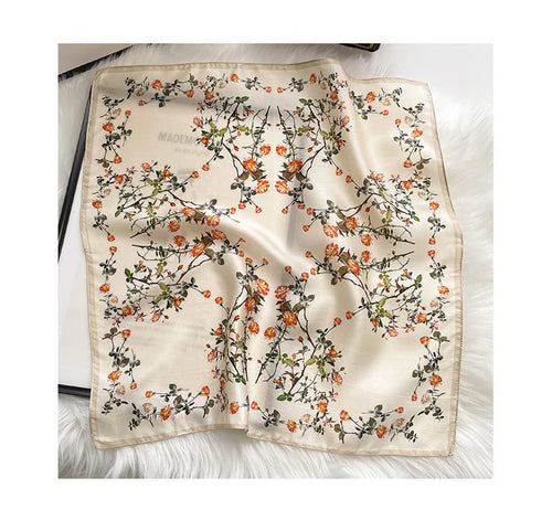 100% Mulberry Silk Neck Scarf - 21'' x 21'' Lightweight Neckerchief - Women Men Small Square Digital Printed Scarves - color: 075