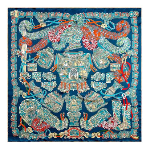 100% Pure Mulberry Silk Scarf 43”*43” Large Square Lightweight Headscarf Women’s Hair Wraps Shawls with Gift Packed - color: Blue-green-orange