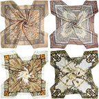 4 Pc Set Large 35 x 35 inches Satin Square Scarves Neck Hair Head Scarf Bundle - color: Set Y16
