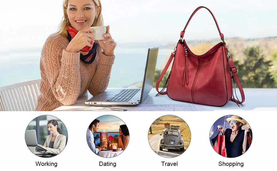 Realer Hobo Crossbody Bags for Women Designer Faux Leather Hobo Handbags Retro Large Size Shoulder Bag Bucket Purse - color: Red, size: Large-15.2 inch