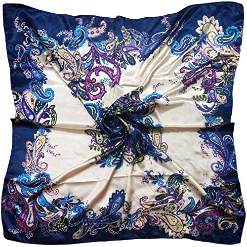 4 Pc Set Large 35 x 35 inches Satin Square Scarves Neck Hair Head Scarf Bundle - color: Set R