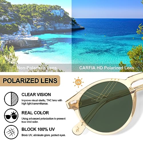CARFIA Polarized Sunglasses for Women: Acetate Frame, Small/Medium Size, UV400 Protection - Anti Glare CA5288 - color: 4. Grey Green Lens