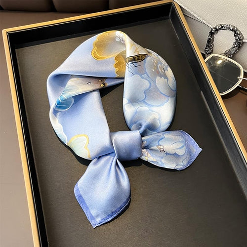 100% Mulberry Silk Neck Scarf - 21'' x 21'' Lightweight Neckerchief - Women Men Small Square Digital Printed Scarves - color: 129