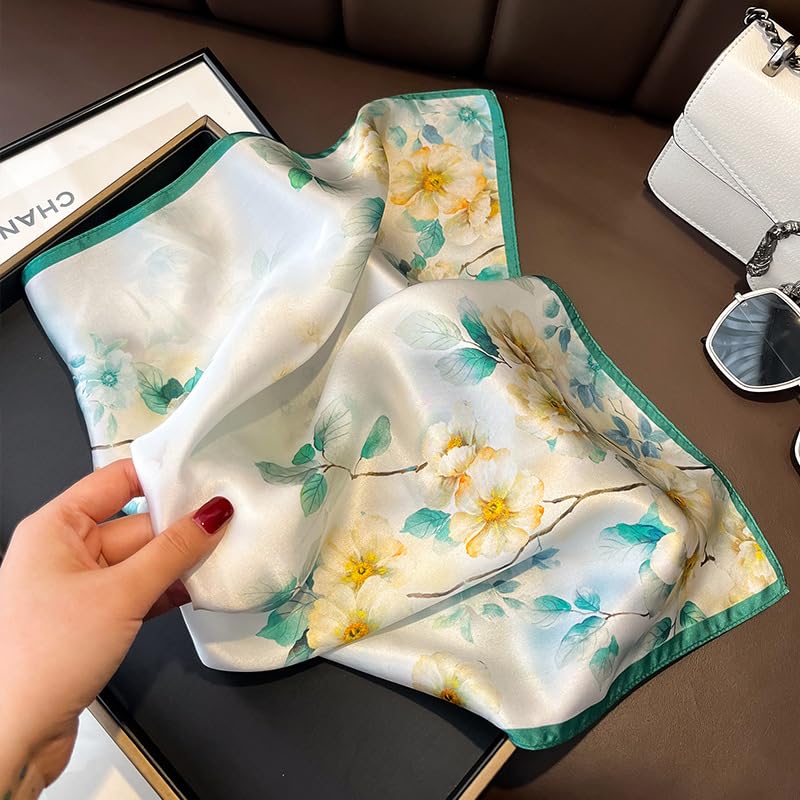 100% Mulberry Silk Neck Scarf - 21'' x 21'' Lightweight Neckerchief - Women Men Small Square Digital Printed Scarves - color: 133
