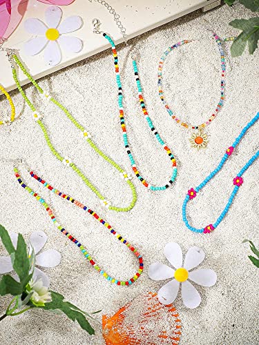 Hicarer 16 Pcs Beaded Choker Necklace Boho Women Summer Beach Colorful Jewelry Bead Seed Beads Choker for Women - style: Fresh