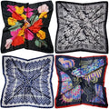 4 Pc Set Large 35 x 35 inches Satin Square Scarves Neck Hair Head Scarf Bundle - color: Set a