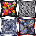 4 Pc Set Large 35 x 35 inches Satin Square Scarves Neck Hair Head Scarf Bundle - color: Set a