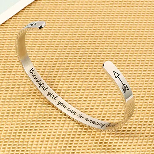M MOOHAM Bracelets for Women Girls, Quote Mantra Bracelet Funny Inspirational Jewelry Gifts for Best Friend, Mom, Daughter, Son, Sister, Niece Birthday Mothers Day Present Come Gift Box - style: "Beautiful girl you can do amazing things
