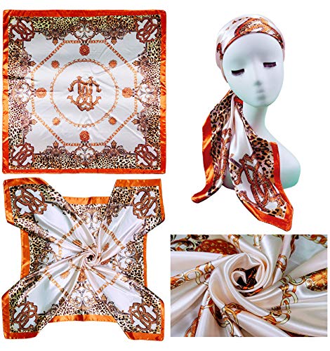4 Pc Set Large 35 x 35 inches Satin Square Scarves Neck Hair Head Scarf Bundle - color: Set G