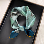 100% Mulberry Silk Neck Scarf - 21'' x 21'' Lightweight Neckerchief - Women Men Small Square Digital Printed Scarves - color: 072