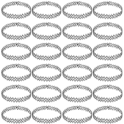 BodyJ4You 24PC Tattoo Choker Necklace - 90s Choker Necklaces Y2K Fashion Trendy Vintage - Daisy Flower Charm Colorful Rainbow Black Goth Pendant - Stretchy Elastic Necklace Summer Gift Set - color: Black