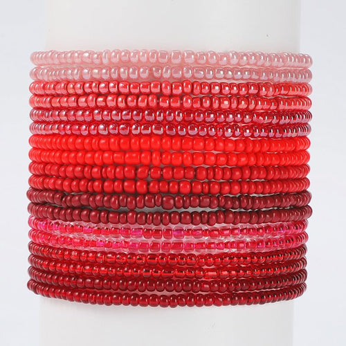 18-20PCS Colorful Bohemia Seed Beaded Bracelets Set Stackable Boho Stretch Bangle Bracelets Multilayer Boho Anket Concert Summer Beach Vaction Surf Jewelry Accessory - color: Red-20pcs