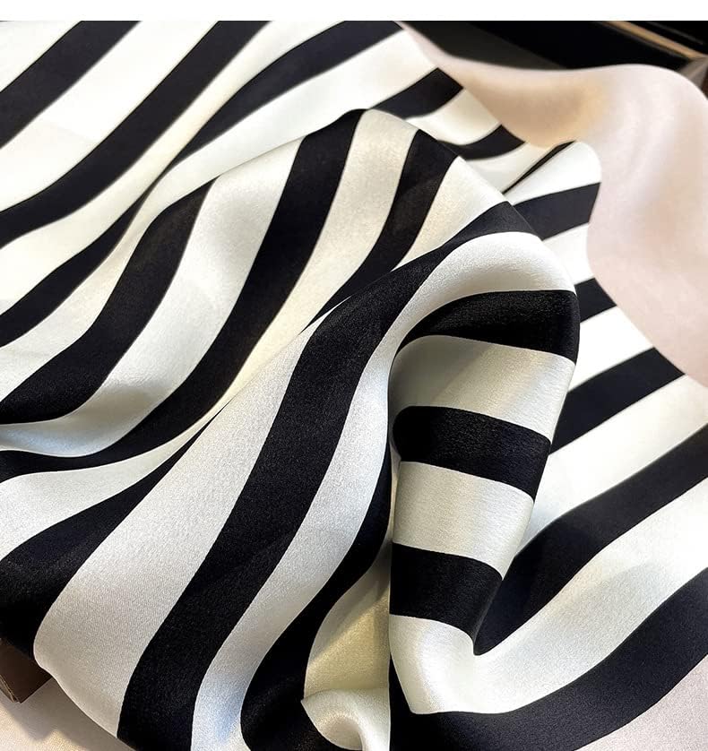FEIBOON 100% Pure Mulberry Silk Scarfs 26"x26" Square Scarf Women Neckerchief Headscarf hair scarf bandana Gift Packed - color: Black and White Stripe