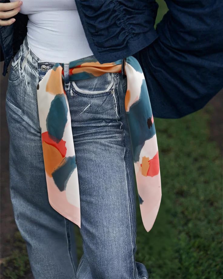 AIBFRID 27.5" Head Scarf for Women, Large Square Satin Hair Scarf Neck Silk Scarves Hair Wrap Bandanas For Sleeping - color: Style_08