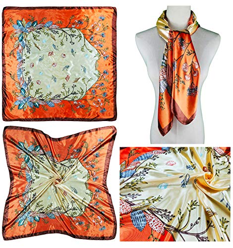 4 Pc Set Large 35 x 35 inches Satin Square Scarves Neck Hair Head Scarf Bundle - color: Set C