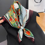 FEIBOON 100% Pure Mulberry Silk Scarfs 26"x26" Square Scarf Women Neckerchief Headscarf hair scarf bandana Gift Packed - color: Flower Sea Oil Painting