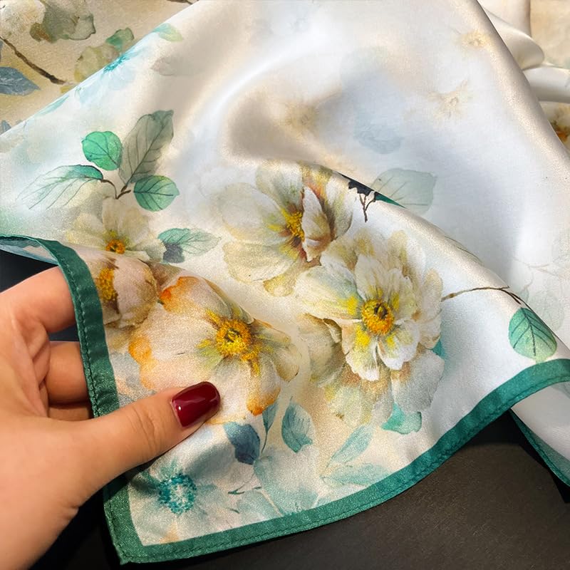 100% Mulberry Silk Neck Scarf - 21'' x 21'' Lightweight Neckerchief - Women Men Small Square Digital Printed Scarves - color: 133