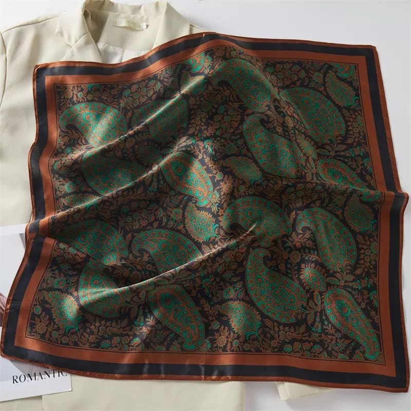 ANDANTINO 100% Mulberry Silk Square Scarf for Hair-25.6" X25.6'' Women Men Natural Silk Neckerchief Digital Printed Headscarf - color: Paisley-brown&black