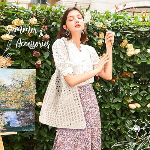 EIMMBD Crochet Bags for Women Beach Totes Bags Aesthetic Summer Tote Shoulder Hippie Bag Knit Bag - color: Standard Beige-b