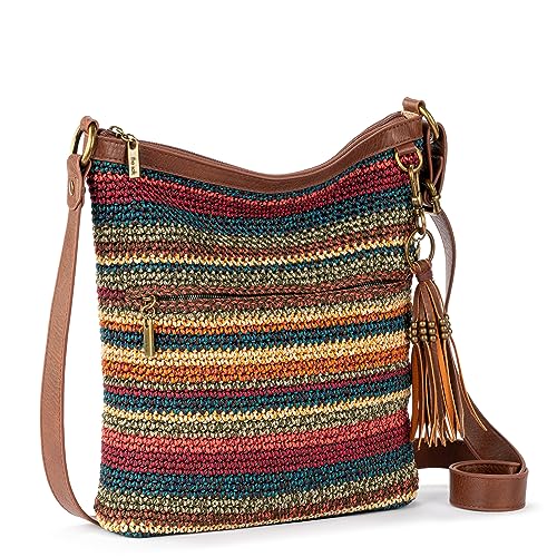 The Sak Lucia Crossbody Bag in Crochet, Convertible Purse with Adjustable Shoulder Strap - color: Woodland Stripe