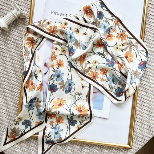 Silk Head Scarf for Hair Fashion Headwrap for Women Lightweight Neck Tie - color: X001-yellow & Blue Flowers