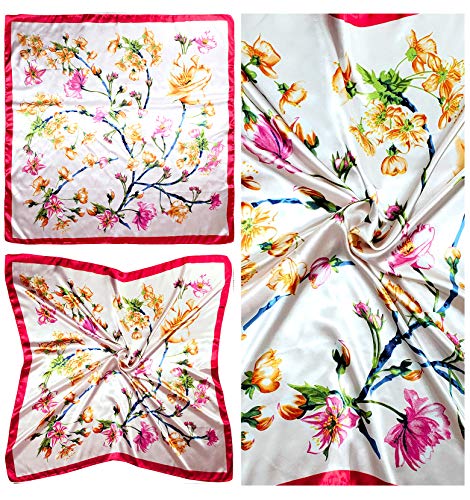 4 Pc Set Large 35 x 35 inches Satin Square Scarves Neck Hair Head Scarf Bundle - color: Set C