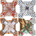4 Pc Set Large 35 x 35 inches Satin Square Scarves Neck Hair Head Scarf Bundle - color: Set G