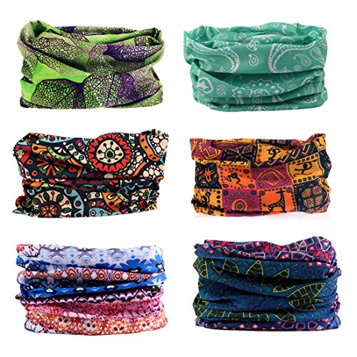 Toes Home 6PCS Outdoor Headband Elastic Seamless Bandana Neck Gaiter Scarf Sport Headwear Boho Series for Yoga Hiking - color: Boho Series