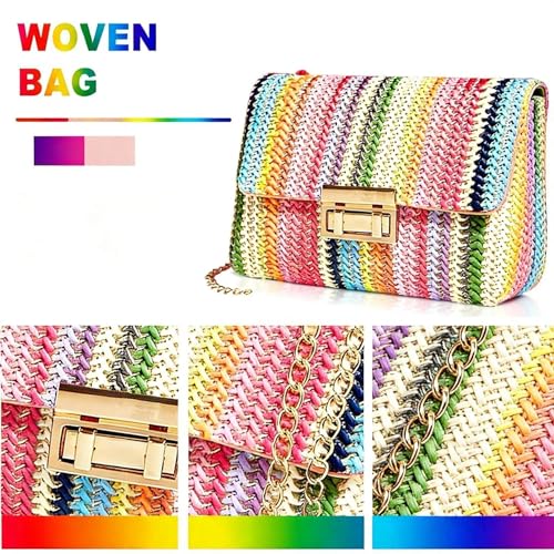 Bohemian Straw Beach Bag, Crossbody Bags for Women, Handmade Woven Purse, Tassel Handbags for Vacation, Travel(Color 2)