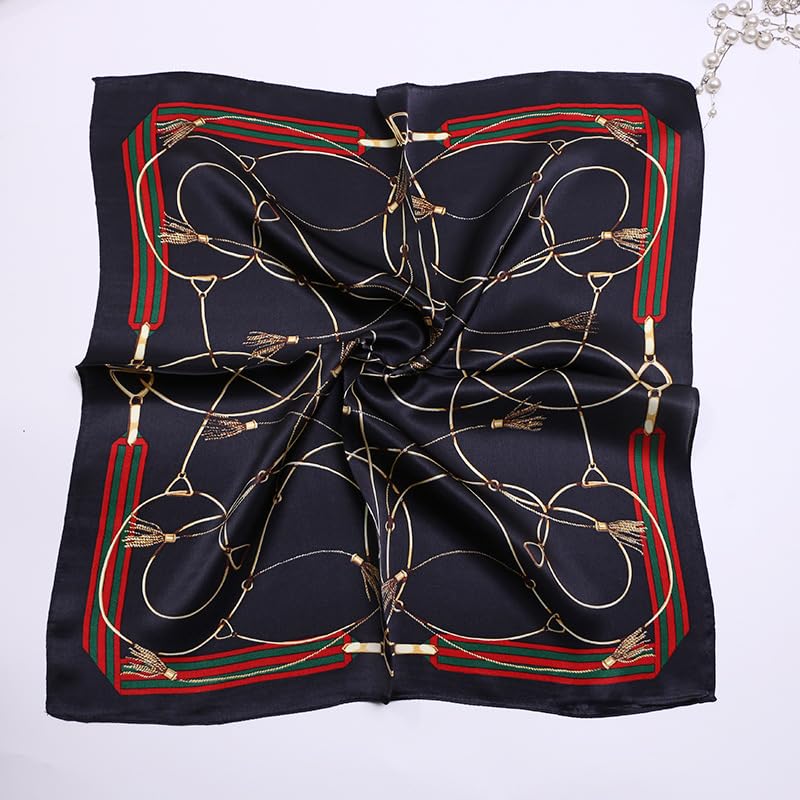 100% Mulberry Silk Neck Scarf - 21'' x 21'' Lightweight Neckerchief - Women Men Small Square Digital Printed Scarves - color: 130