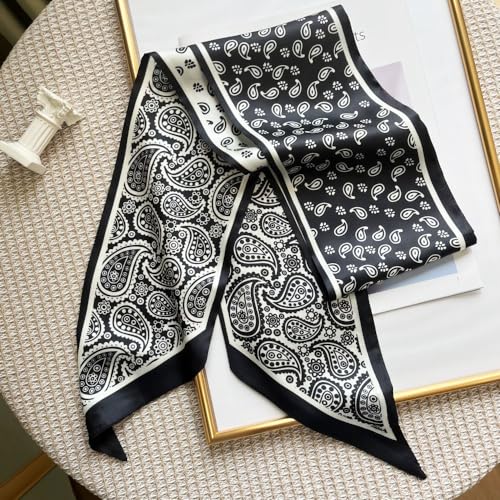 Silk Head Scarf for Hair Fashion Headwrap for Women Lightweight Neck Tie - color: X017-black Stripe