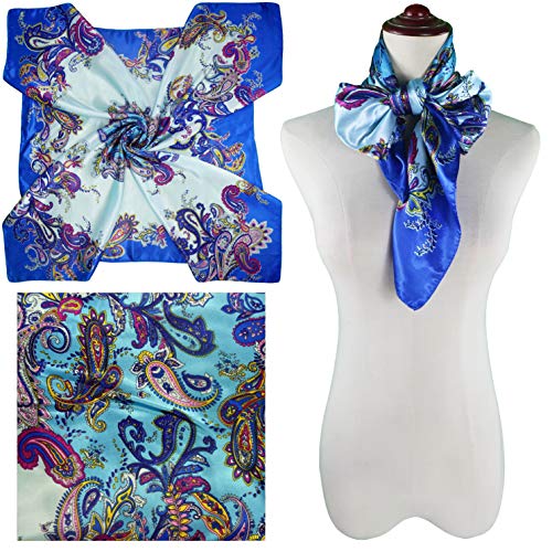 4 Pc Set Large 35 x 35 inches Satin Square Scarves Neck Hair Head Scarf Bundle - color: Set Y19