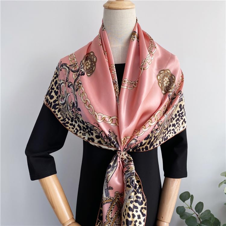 100% Pure Mulberry Silk Scarf 43”*43” Large Square Lightweight Headscarf Women’s Hair Wraps Shawls with Gift Packed - color: Classic Pink