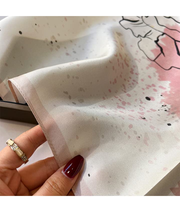 FEIBOON 100% Pure Mulberry Silk Scarfs 26"x26" Square Scarf Women Neckerchief Headscarf hair scarf bandana Gift Packed - color: Pink White Ink