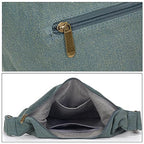 Coton Pose Women Hippie Crossbody Bag - Top Zip Large Capacity Canvas Sling Bag - Jacquard Cloth Handmade - color: Denim Green