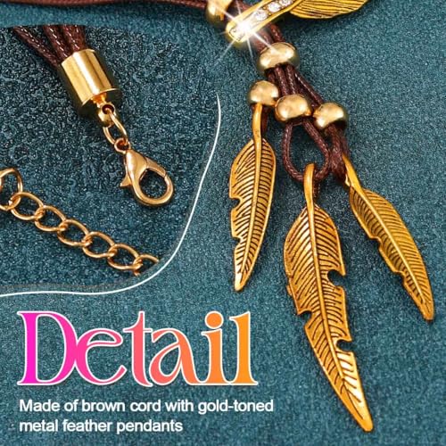 Yean Bohemian Style Rope Chain Vintage Leaf Feather Pattern Pendant Necklace for Women