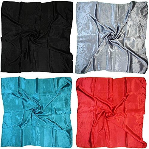 4 Pc Set Large 35 x 35 inches Satin Square Scarves Neck Hair Head Scarf Bundle - color: Set W1