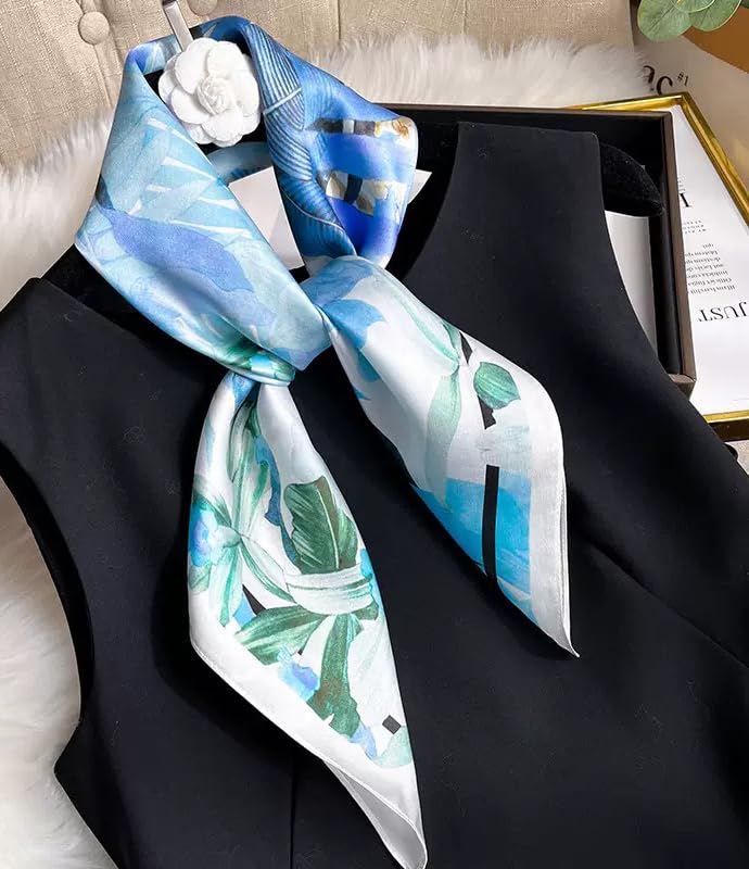 ANDANTINO 100% Mulberry Silk Square Scarf for Hair-25.6" X25.6'' Women Men Natural Silk Neckerchief Digital Printed Headscarf - color: Colorful Plants