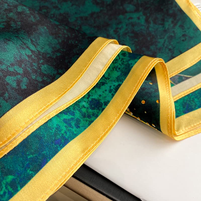 FEIBOON 100% Pure Mulberry Silk Scarfs 26"x26" Square Scarf Women Neckerchief Headscarf hair scarf bandana Gift Packed - color: Green + Gold