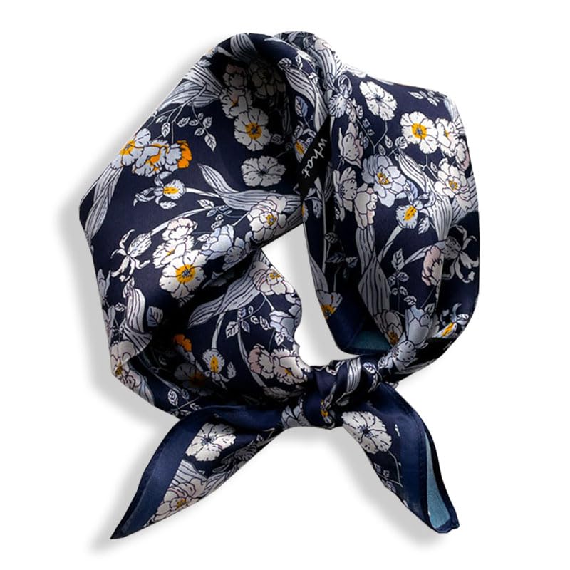 100% Mulberry Silk Neck Scarf - 21'' x 21'' Lightweight Neckerchief - Women Men Small Square Digital Printed Scarves - color: 067