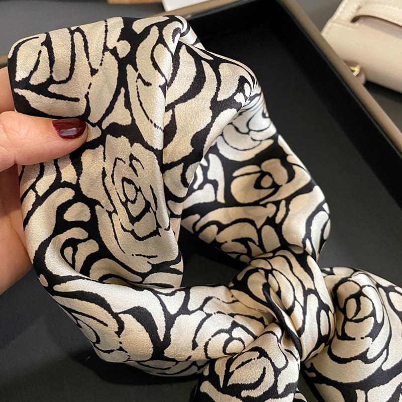 FEIBOON 100% Pure Mulberry Silk Scarfs 26"x26" Square Scarf Women Neckerchief Headscarf hair scarf bandana Gift Packed - color: Black Geometry