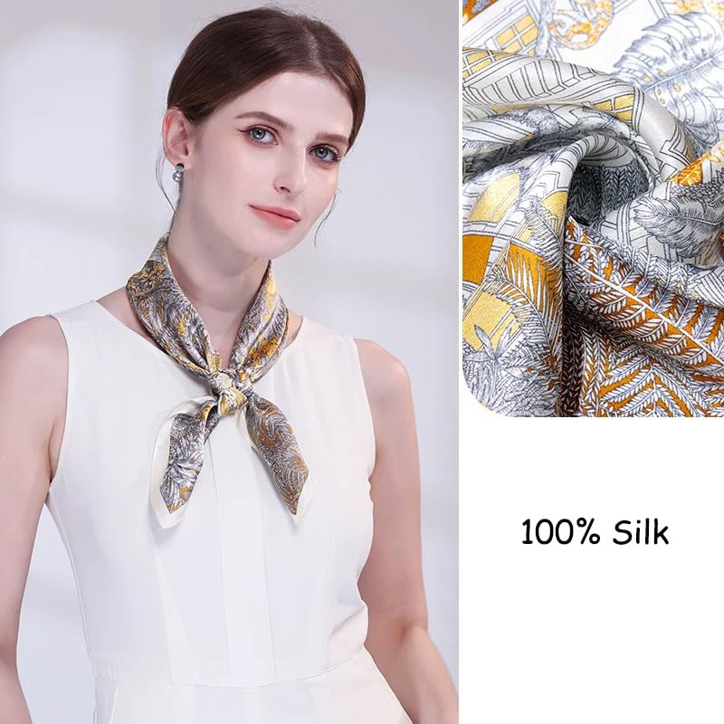ANDANTINO 100% Mulberry Silk Square Scarf for Hair-25.6" X25.6'' Women Men Natural Silk Neckerchief Digital Printed Headscarf - color: Beige Jungle