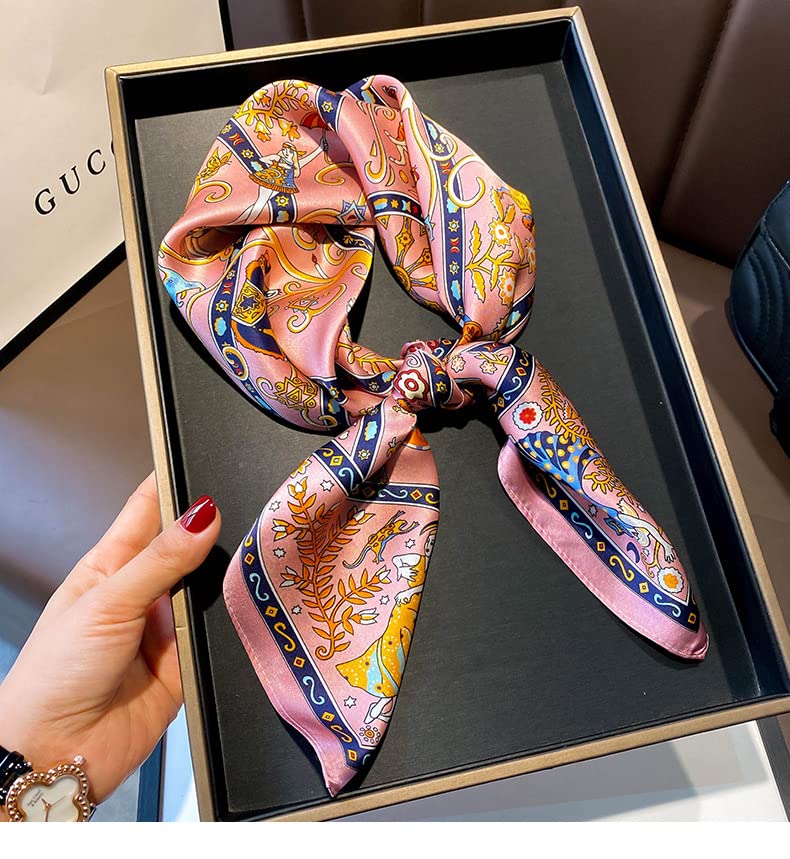 FEIBOON 100% Pure Mulberry Silk Scarfs 26"x26" Square Scarf Women Neckerchief Headscarf hair scarf bandana Gift Packed - color: Pink Classic