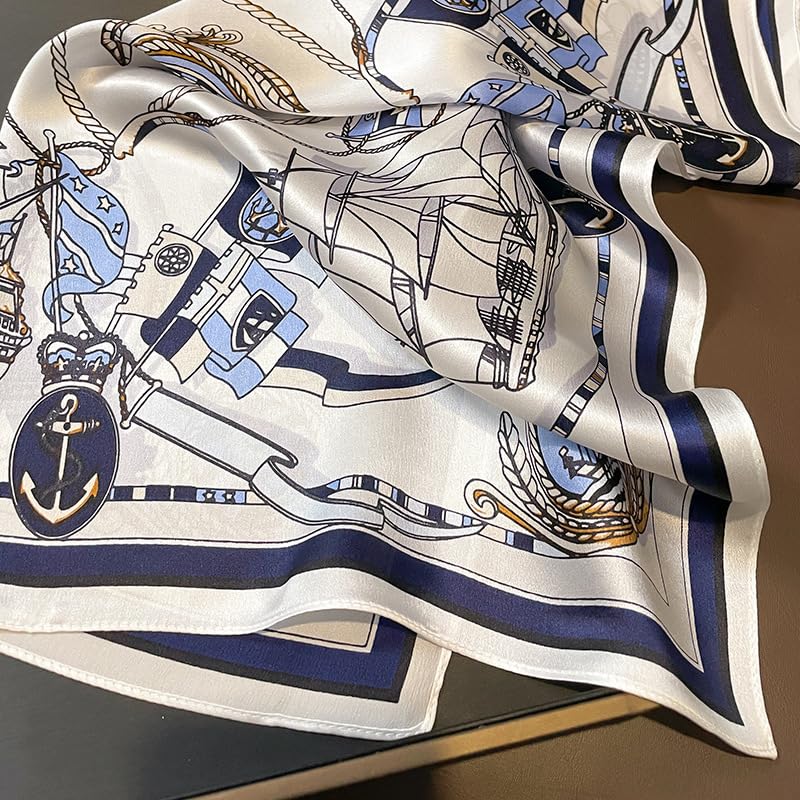 100% Mulberry Silk Neck Scarf - 21'' x 21'' Lightweight Neckerchief - Women Men Small Square Digital Printed Scarves - color: 136