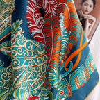 100% Pure Mulberry Silk Scarf 43”*43” Large Square Lightweight Headscarf Women’s Hair Wraps Shawls with Gift Packed - color: Blue-green-orange