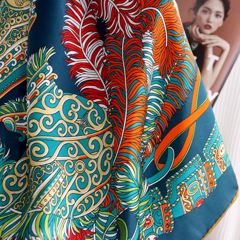 100% Pure Mulberry Silk Scarf 43”*43” Large Square Lightweight Headscarf Women’s Hair Wraps Shawls with Gift Packed - color: Blue-green-orange